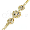Pulsera Elegante 03.233.0046.08 Oro Laminado, Diseño de Flor, con Negro and Blanca Zirconia Cubica, Pulido, Tono Dorado (04 MM Thickness, 8 Inches Length)