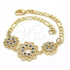 Pulsera Elegante 03.233.0046.08 Oro Laminado, Diseño de Flor, con Negro and Blanca Zirconia Cubica, Pulido, Tono Dorado (04 MM Thickness, 8 Inches Length)