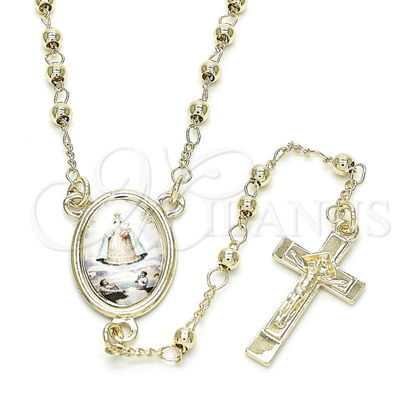 Rosario Fino 09.253.0035.20 Oro Laminado, Diseño de Caridad del Cobre y Crucifijo, Pulido, Tono Dorado