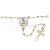 Rosario Fino 09.253.0037.20 Oro Laminado, Diseño de San Lazaro y Crucifijo, Pulido, Tono Dorado