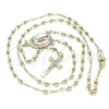 Rosario Fino 09.253.0037.20 Oro Laminado, Diseño de San Lazaro y Crucifijo, Pulido, Tono Dorado
