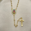 Rosario Fino 09.253.0037.20 Oro Laminado, Diseño de San Lazaro y Crucifijo, Pulido, Tono Dorado