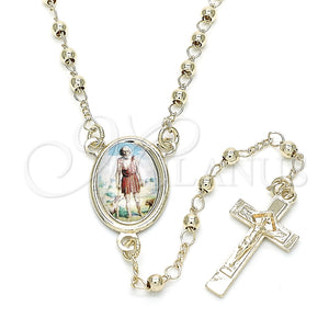 Rosario Fino 09.253.0037.20 Oro Laminado, Diseño de San Lazaro y Crucifijo, Pulido, Tono Dorado