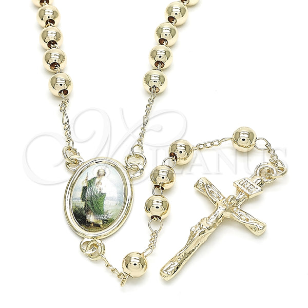 Rosario Mediano 09.253.0038.24 Oro Laminado, Diseño de San Judas y Crucifijo, Pulido, Tono Dorado