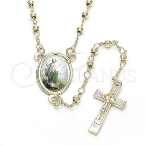 Rosario Fino 09.253.0039.20 Oro Laminado, Diseño de San Judas y Crucifijo, Pulido, Tono Dorado