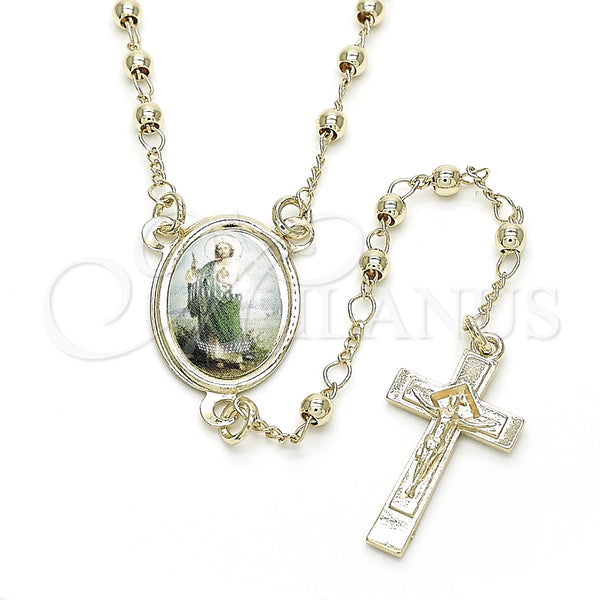 Rosario Fino 09.253.0039.20 Oro Laminado, Diseño de San Judas y Crucifijo, Pulido, Tono Dorado