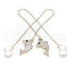 Arete Largo 02.210.0333 Oro Laminado, Diseño de Delfín, con Blanca and Blanca Zirconia Cubica, Pulido, Tono Dorado