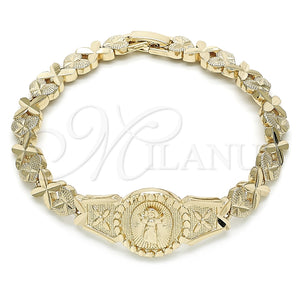 Pulsera Elegante 03.100.0063.07 Oro Laminado, Diseño de Divino Niño y Corazón, Diamantado, Tono Dorado (08 MM Thickness, 7 Inches Length)
