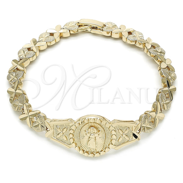 Pulsera Elegante 03.100.0063.07 Oro Laminado, Diseño de Divino Niño y Corazón, Diamantado, Tono Dorado (08 MM Thickness, 7 Inches Length)