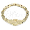 Pulsera Elegante 03.100.0063.07 Oro Laminado, Diseño de Divino Niño y Corazón, Diamantado, Tono Dorado (08 MM Thickness, 7 Inches Length)