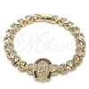 Pulsera Elegante 03.100.0065.07 Oro Laminado, Diseño de Guadalupe, con Multicolor Zirconia Cubica, Diamantado, Tono Dorado (09 MM Thickness, 7 Inches Length)