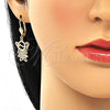 Juego de Arete y Dije de Adulto 10.210.0116 Oro Laminado, Diseño de Niñita Pequeña, con Blanca Zirconia Cubica, Pulido, Tono Dorado