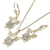 Juego de Arete y Dije de Adulto 10.210.0116 Oro Laminado, Diseño de Niñita Pequeña, con Blanca Zirconia Cubica, Pulido, Tono Dorado