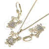 Juego de Arete y Dije de Adulto 10.210.0116 Oro Laminado, Diseño de Niñita Pequeña, con Blanca Zirconia Cubica, Pulido, Tono Dorado