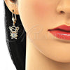 Juego de Arete y Dije de Adulto 10.210.0116.1 Oro Laminado, Diseño de Niñita Pequeña, con Multicolor Zirconia Cubica, Pulido, Tono Dorado