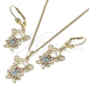 Juego de Arete y Dije de Adulto 10.210.0116.1 Oro Laminado, Diseño de Niñita Pequeña, con Multicolor Zirconia Cubica, Pulido, Tono Dorado