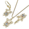 Juego de Arete y Dije de Adulto 10.210.0116.1 Oro Laminado, Diseño de Niñita Pequeña, con Multicolor Zirconia Cubica, Pulido, Tono Dorado