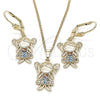 Juego de Arete y Dije de Adulto 10.210.0116.1 Oro Laminado, Diseño de Niñita Pequeña, con Multicolor Zirconia Cubica, Pulido, Tono Dorado