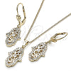 Juego de Arete y Dije de Adulto 10.210.0118 Oro Laminado, Diseño de Mano de Dios, con Blanca Zirconia Cubica, Pulido, Tono Dorado