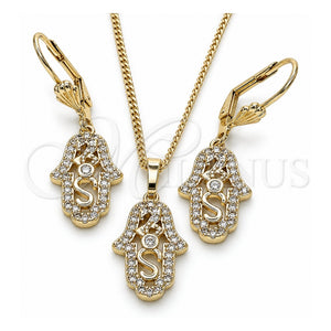 Juego de Arete y Dije de Adulto 10.210.0118 Oro Laminado, Diseño de Mano de Dios y Judaica, con Zirconia Cubica Blanca, Pulido, Tono Dorado