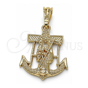 Dije Religioso 05.351.0070 Oro Laminado, Diseño de Santa Muerte y Ancla, Pulido, Tono Dorado