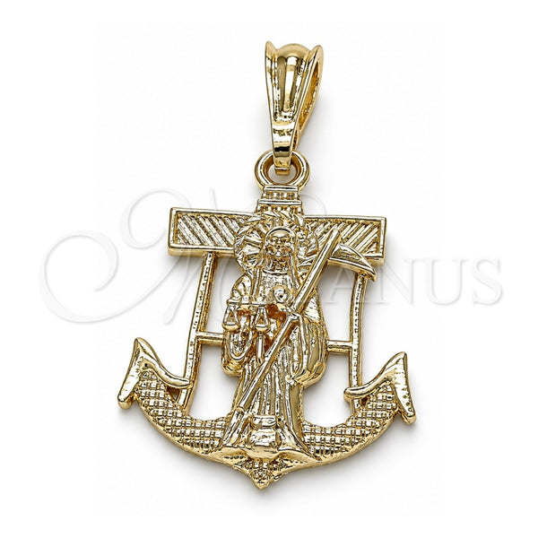 Dije Religioso 05.351.0070 Oro Laminado, Diseño de Santa Muerte y Ancla, Pulido, Tono Dorado