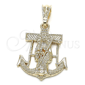 Dije Religioso 05.351.0070 Oro Laminado, Diseño de Santa Muerte y Ancla, Pulido, Tono Dorado