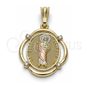 Dije Religioso 05.351.0073 Oro Laminado, Diseño de San Judas, con Cristal Blanca, Pulido, Tres Tonos