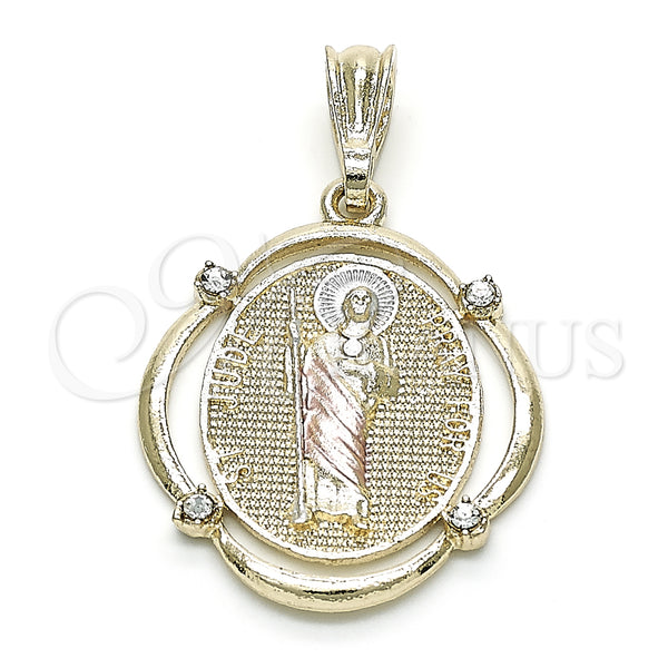 Dije Religioso 05.351.0073 Oro Laminado, Diseño de San Judas, con Blanca Cristal, Pulido, Tres Tonos