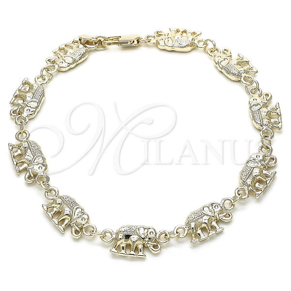 Pulsera Elegante 03.351.0086.08 Oro Laminado, Diseño de Elefante, Pulido, Tono Dorado (09 MM Thickness, 8 Inches Length)