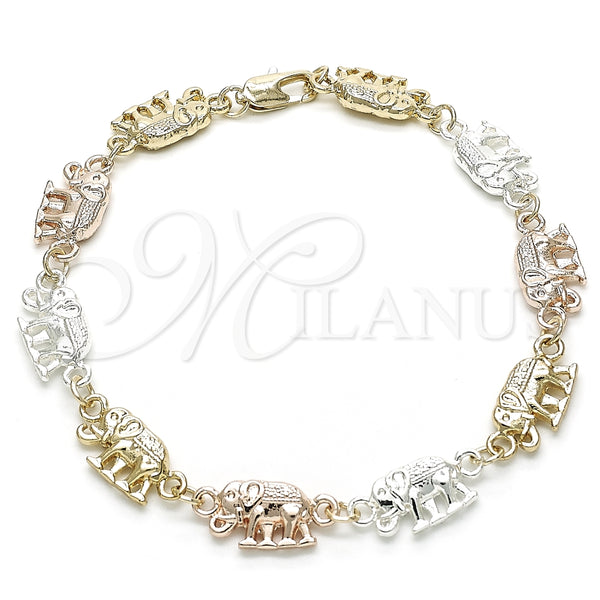 Pulsera Elegante 03.351.0086.1.08 Oro Laminado, Diseño de Elefante, Pulido, Tres Tonos (09 MM Thickness, 8 Inches Length)