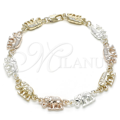 Pulsera Elegante 03.351.0086.1.08 Oro Laminado, Diseño de Elefante, Pulido, Tres Tonos (09 MM Thickness, 8 Inches Length)