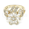 Anillo Multi Piedra 01.210.0092.08 Oro Laminado, Diseño de Flor, con Blanca Zirconia Cubica, Pulido, Tono Dorado (Size 8)