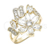 Anillo Multi Piedra 01.210.0092.08 Oro Laminado, Diseño de Flor, con Blanca Zirconia Cubica, Pulido, Tono Dorado (Size 8)