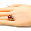 Anillo Multi Piedra 01.210.0092.1.08 Oro Laminado, Diseño de Flor, con Rubi and Blanca Zirconia Cubica, Pulido, Tono Dorado (Size 8)
