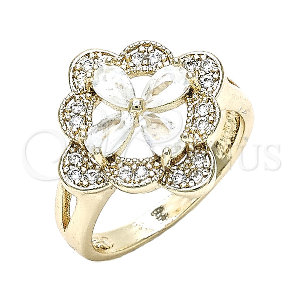 Anillo Multi Piedra 01.210.0093.06 Oro Laminado, Diseño de Flor, con Blanca Zirconia Cubica, Pulido, Tono Dorado (Size 6)