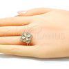 Anillo Multi Piedra 01.210.0093.07 Oro Laminado, Diseño de Flor, con Blanca Zirconia Cubica, Pulido, Tono Dorado (Size 7)