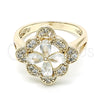 Anillo Multi Piedra 01.210.0093.07 Oro Laminado, Diseño de Flor, con Blanca Zirconia Cubica, Pulido, Tono Dorado (Size 7)