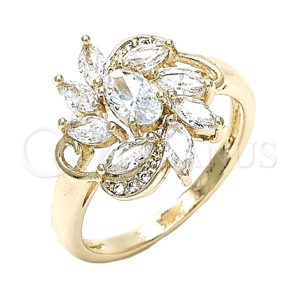 Anillo Multi Piedra 01.210.0094.09 Oro Laminado, con Blanca Zirconia Cubica, Pulido, Tono Dorado (Size 9)