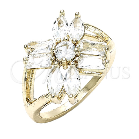 Anillo Multi Piedra 01.210.0095.06 Oro Laminado, con Blanca Zirconia Cubica, Pulido, Tono Dorado (Size 6)