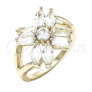 Anillo Multi Piedra 01.210.0095.08 Oro Laminado, Diseño de Baguette, con Blanca Zirconia Cubica, Pulido, Tono Dorado (Size 8)
