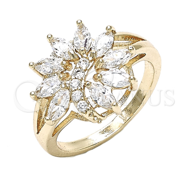 Anillo Multi Piedra 01.210.0097.06 Oro Laminado, Diseño de Flor, con Blanca Zirconia Cubica, Pulido, Tono Dorado (Size 6)