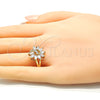 Anillo Multi Piedra 01.210.0097.08 Oro Laminado, Diseño de Flor, con Blanca Zirconia Cubica, Pulido, Tono Dorado (Size 8)