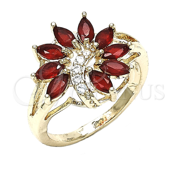 Anillo Multi Piedra 01.210.0097.1.08 Oro Laminado, Diseño de Flor, con Rubi and Blanca Zirconia Cubica, Pulido, Tono Dorado (Size 8)