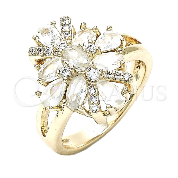 Anillo Multi Piedra 01.210.0099.06 Oro Laminado, con Blanca Zirconia Cubica, Pulido, Tono Dorado (Size 6)
