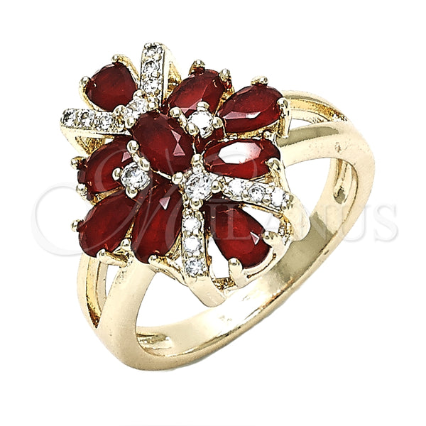 Anillo Multi Piedra 01.210.0099.1.08 Oro Laminado, con Rubi and Blanca Zirconia Cubica, Pulido, Tono Dorado (Size 8)