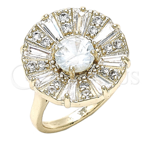 Anillo Multi Piedra 01.210.0100.08 Oro Laminado, Diseño de Baguette, con Blanca Zirconia Cubica, Pulido, Tono Dorado (Size 8)