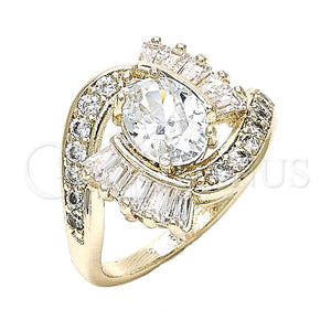 Anillo Multi Piedra 01.210.0101.06 Oro Laminado, Diseño de Baguette, con Blanca Zirconia Cubica, Pulido, Tono Dorado (Size 6)
