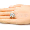 Anillo Multi Piedra 01.210.0102.06 Oro Laminado, con Blanca Zirconia Cubica, Pulido, Tono Dorado (Size 6)