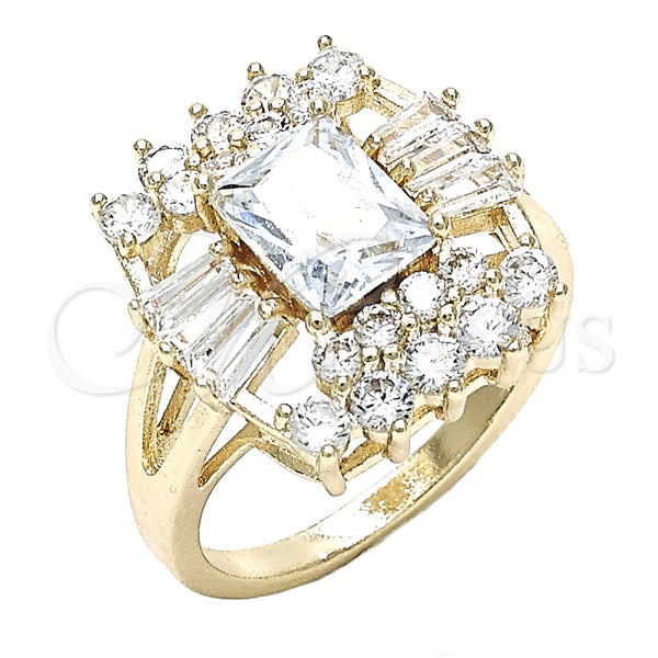 Anillo Multi Piedra 01.210.0102.07 Oro Laminado, con Blanca Zirconia Cubica, Pulido, Tono Dorado (Size 7)